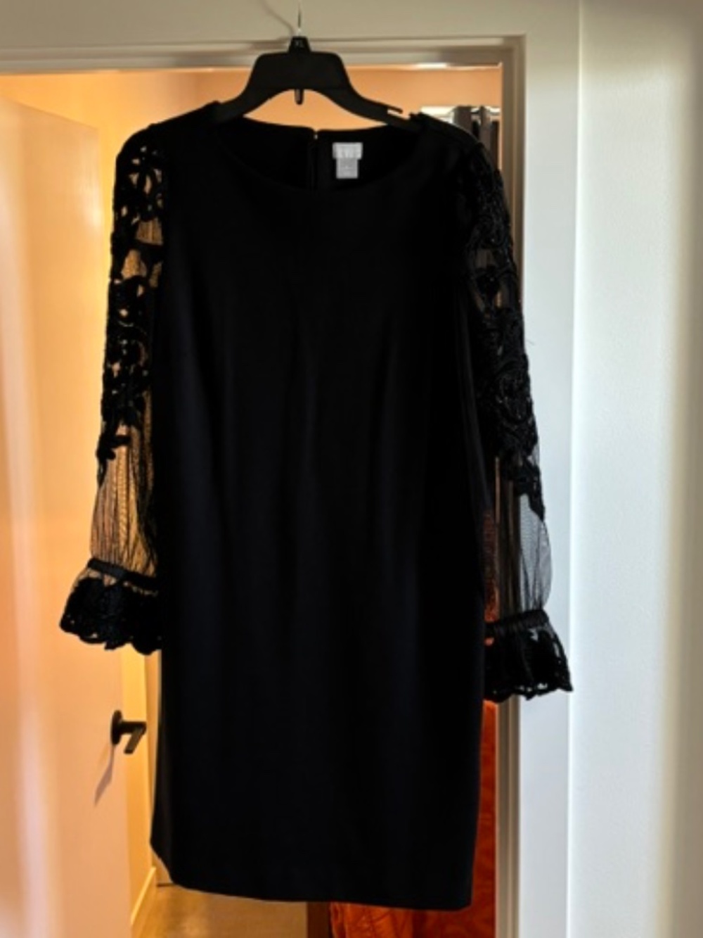 Chico's Black Dress with Sheer sequined pattern long sleeves